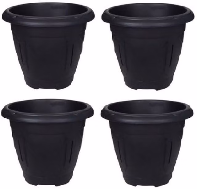 Whitefurze Black Round Venetian Decorative Plastic Garden Flower Planter, Diameter: 24 cm