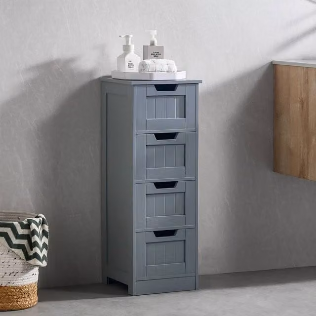 HD Designs Priano 4 Drawer Freestanding Bathroom Storage Unit, Dark Grey, H 81 cm x W 30 cm x D 30 cm