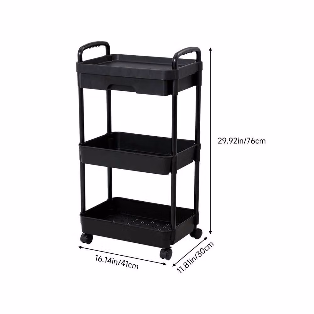 EONLION A-3 Tier Plastic Storage Shelf Rack with Wheels in Black – 2