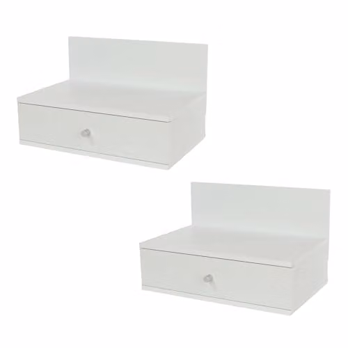 Core Products Pair of Kelly Modern Wall-Mounted Bedside Cabinets with Drawer in White and Grey – 2