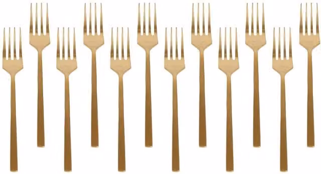 Argon Tableware Gold Coated Stainless Steel Cake Forks, Set of 12