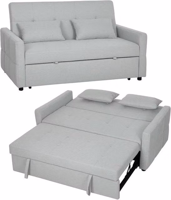 FORGEVIO 2 Seater Convertible Pull Out Sofa Bed in Grey Fabric