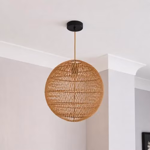 CGC Lighting Ariba Round Globe Rattan Weave Lampshade in Brown, Diameter: 35 cm