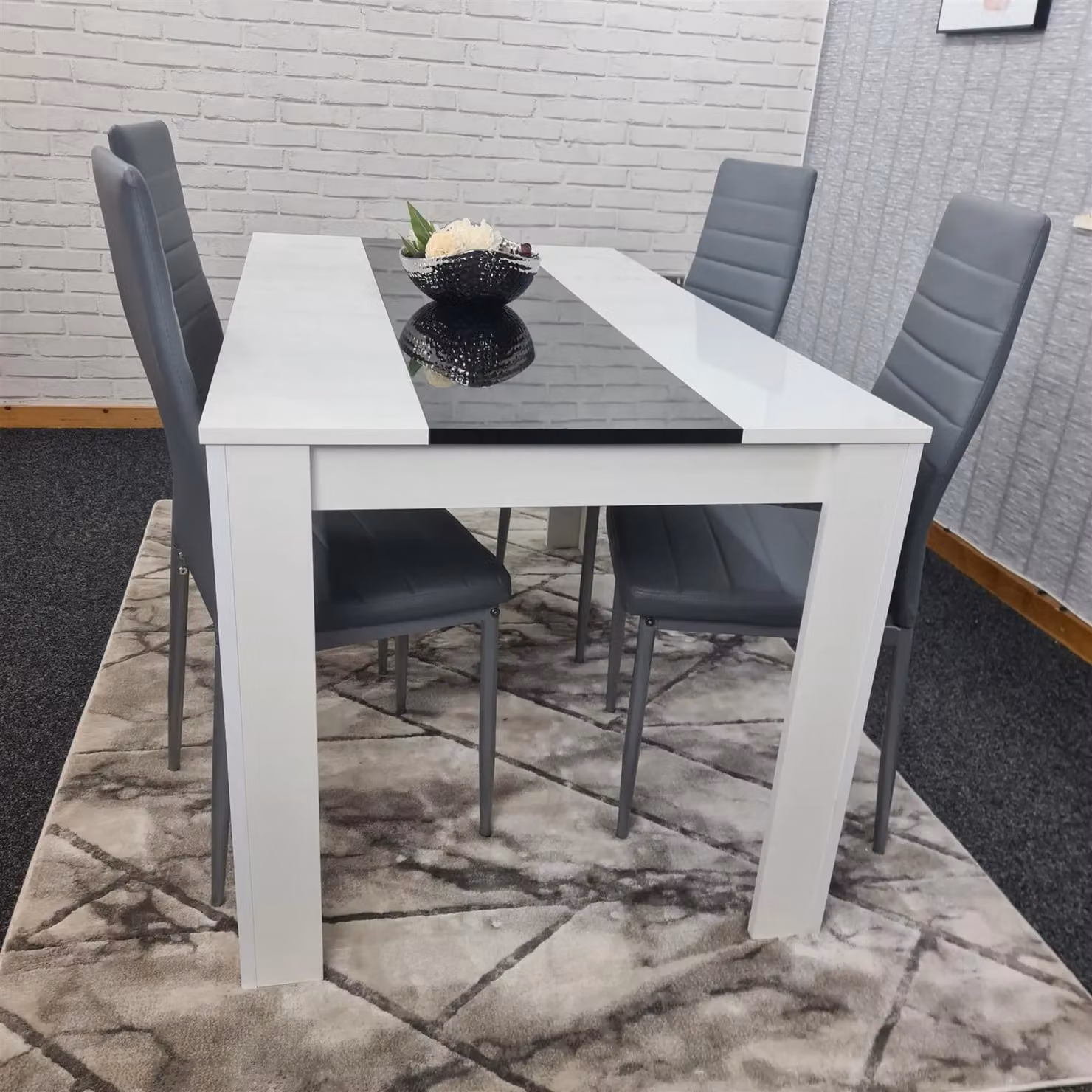 KOSY KOALA Modern Rectangular Dining Table and 4 Chairs Set in White, Black and Grey – 3