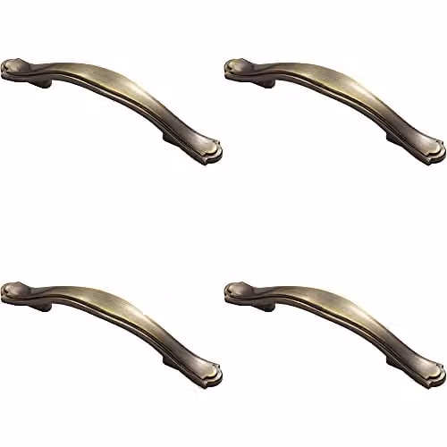 Loops 4 Pack Stepped Edge Bow Cupboard Pull Handles in Brushed Brass with 76mm Fixing Centres
