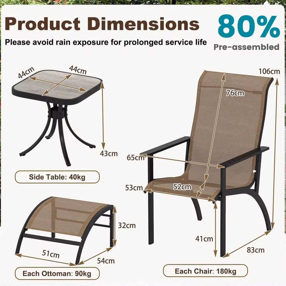 KORVIXA 5 Piece Brown Patio Conversation Furniture Set with Upholstered Cushions and Ottoman – 2