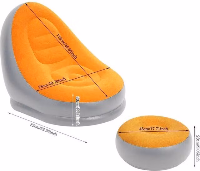 SPETLEK Orange and Silver Inflatable Lounge Sofa, Gaming Chair and Ottoman, W/D/H: 116.0 x 78.0 x 82.0 cm – 1