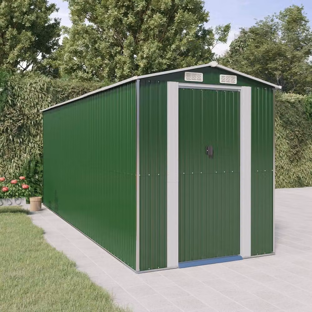 Berkfield Home Green Galvanised Steel Garden Shed with Sliding Doors and Side Vent, W/D/H: 192 x 523 x 223 cm – 2