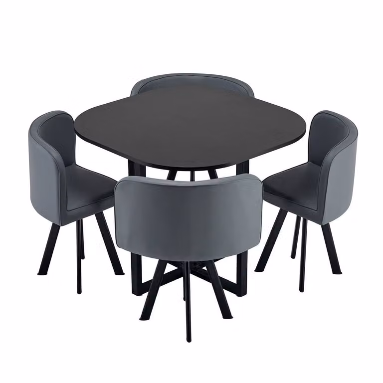 Comfy Living Ltd Modern Square Dining Table Set with 4 Grey Chairs, Black Metal, W/D/H: 90 x 90 x 90 cm
