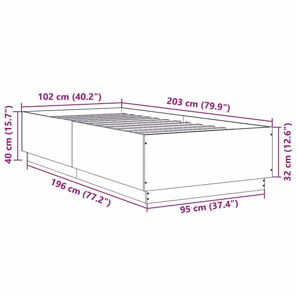 Berkfield Home Modern Black Bed Frame W/D/H: 100 x 200 cm – 6