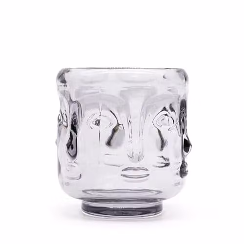 Serenityy Buddha Face Glass Candle Holders, Midnight Grey, Set of 2, W: 6.8 cm, D: 7.3 cm