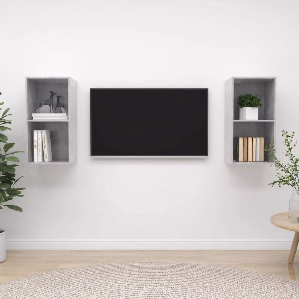 Berkfield Home Practical Wall-mounted TV Cabinets, 2 Piece Set in Concrete Grey Engineered Wood, W/D/H: 72 x 37 x 37 cm – 2