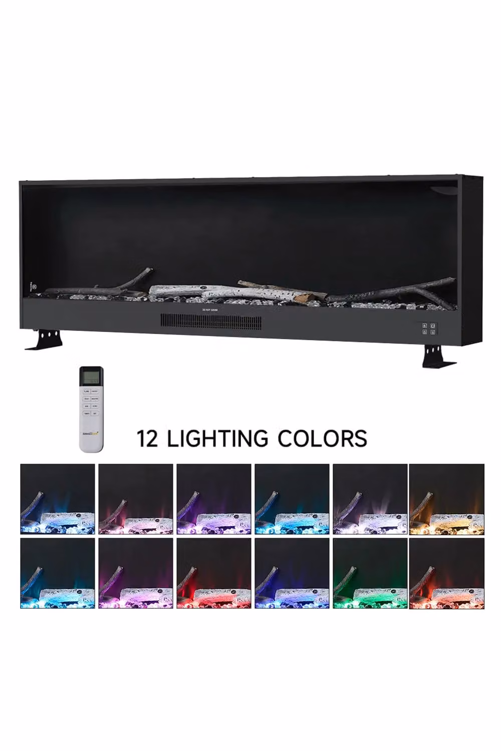 Living and Home 60 inch Recessed Electric Fireplace with Remote Control in Black – 6