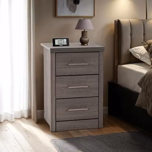 Seconique Lisbon 3 Drawer Bedside Table in Black Wood Grain, W: 40 cm, D: 40 cm, H: 61 cm – 2