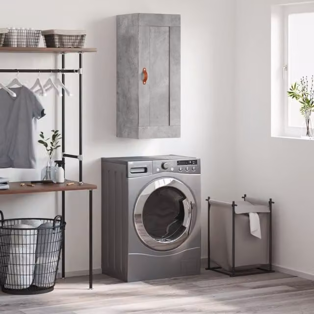 Berkfield Home Wall Mounted Cabinet in Concrete Grey, W/D/H: 34.5 x 34 x 90 cm – 1