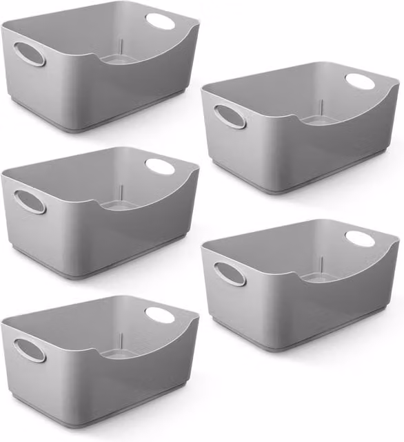 Keplin Plastic Storage Baskets with Handles, Grey, Set of 6
