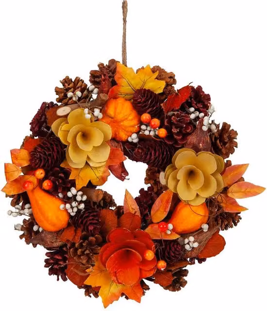 VFM e-Store Autumnal and Christmas Floral Wreath in Brown and Multicolour, W: 31 cm, H: 30 cm – 1