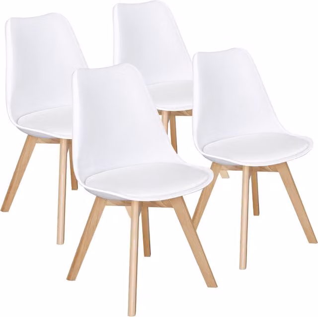 Yaheetech Pack of 4 Modern White Synthetic Leather Dining Chairs with Beech Wood Legs