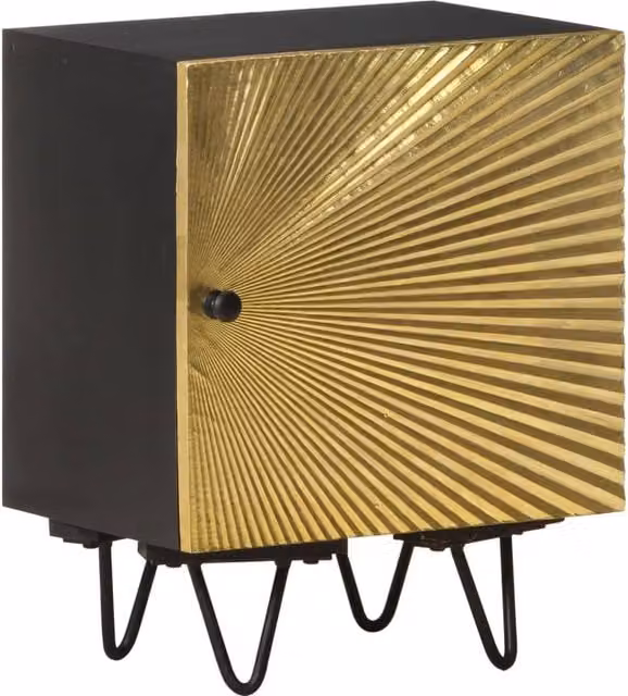 Berkfield Home Bedside Cabinet in Gold Solid Mango Wood with Brass Front W/D/H: 40 x 30 x 50 cm