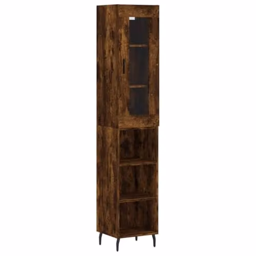 vidaXL Highboard in Smoked Oak, Brown Engineered Wood, W/D/H: 34.5 x 34 x 180 cm