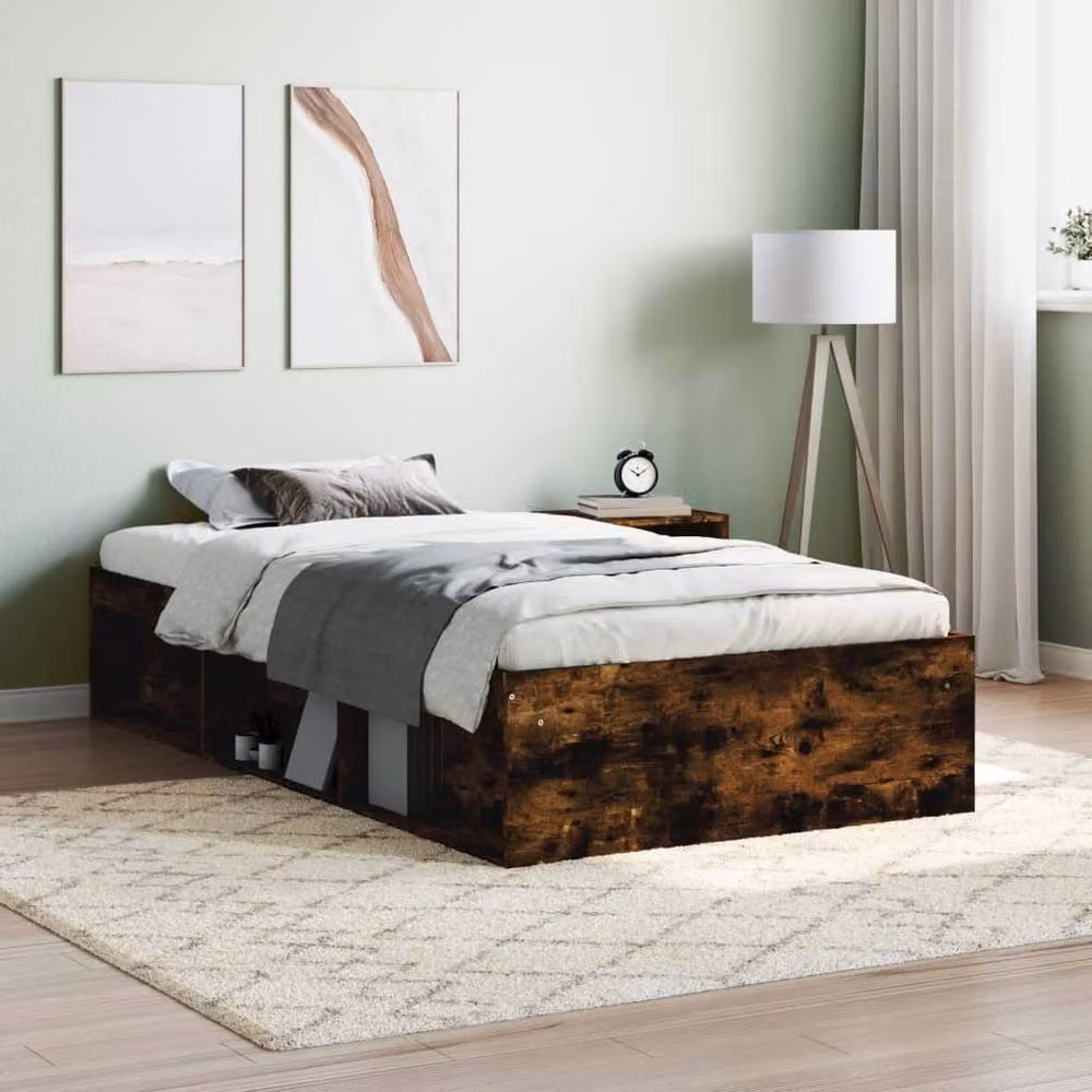 Berkfield Home Modern Bed Frame in Smoked Oak, Brown, W/D/H: 100 x 200 x 35 cm – 2