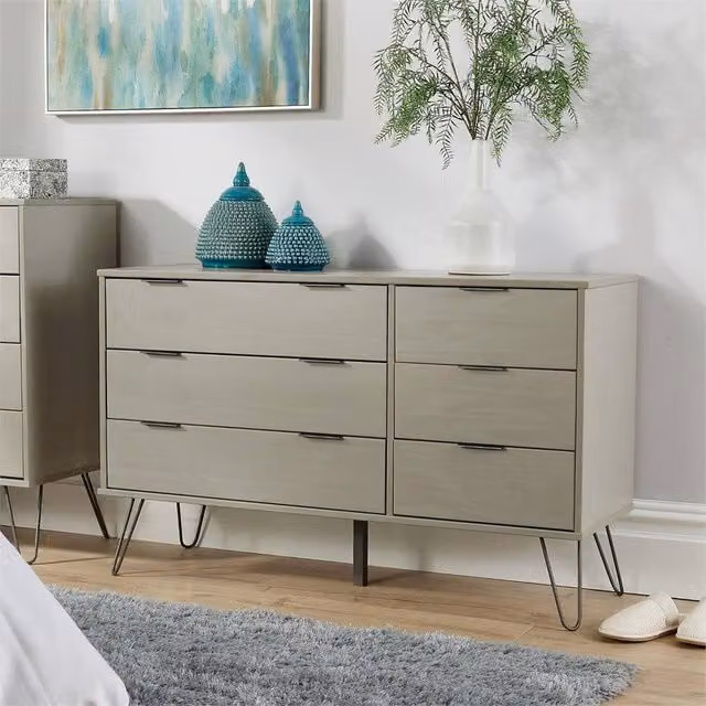 SPETLEK Grey 6 Drawer Freestanding Chest of Drawers in Industrial Style