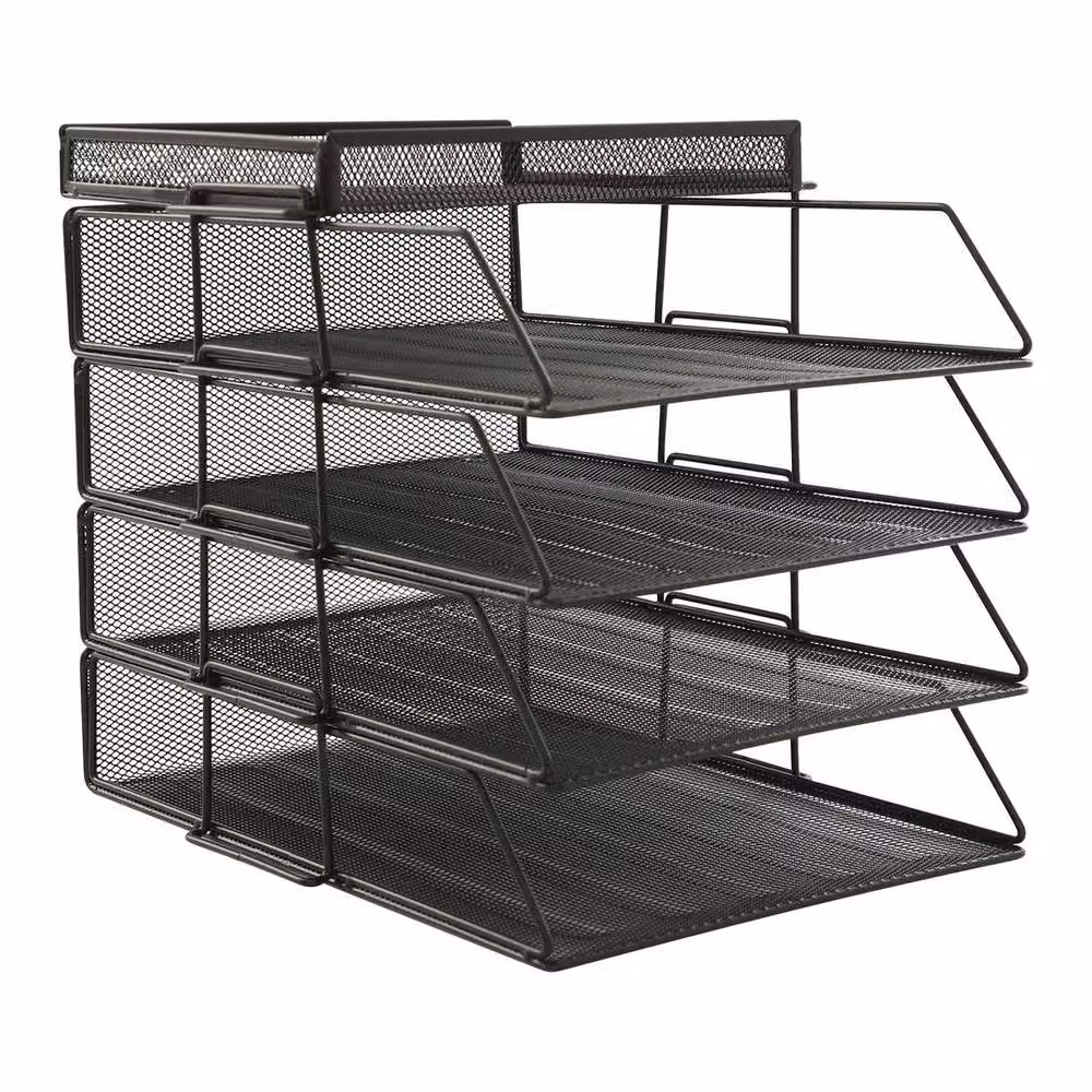 PAWNORA Stackable Metal Desk File and Document Letter Tray Organizer in Black – 2