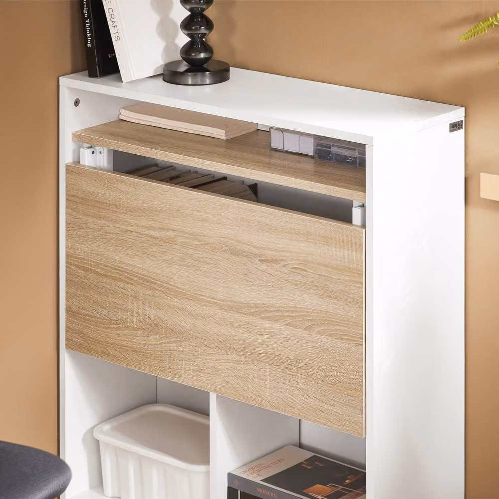 SoBuy Modern White Secretary Desk with Folding Top and Enclosed Cabinet Hideaway – 3
