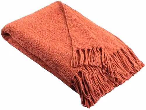 Appletree Terracotta Orange Chenille Woven Throw with Fringes, W: 130 cm, L: 180 cm – 1