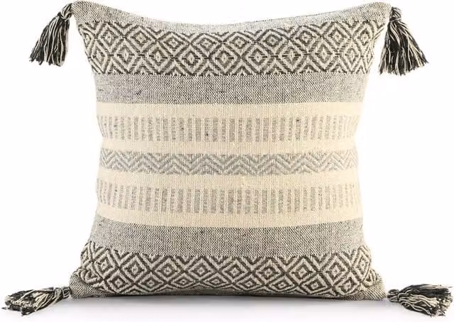 Velosso Grey Shabby Chic Square Cotton Tassel Cushion