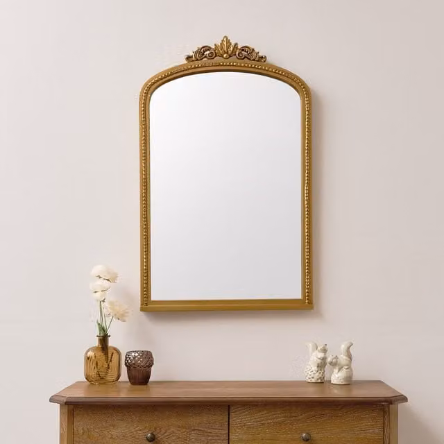Melody Maison Large Arched Ornate Gold Wall Mirror, W: 80 cm, H: 50 cm, D: 50 cm