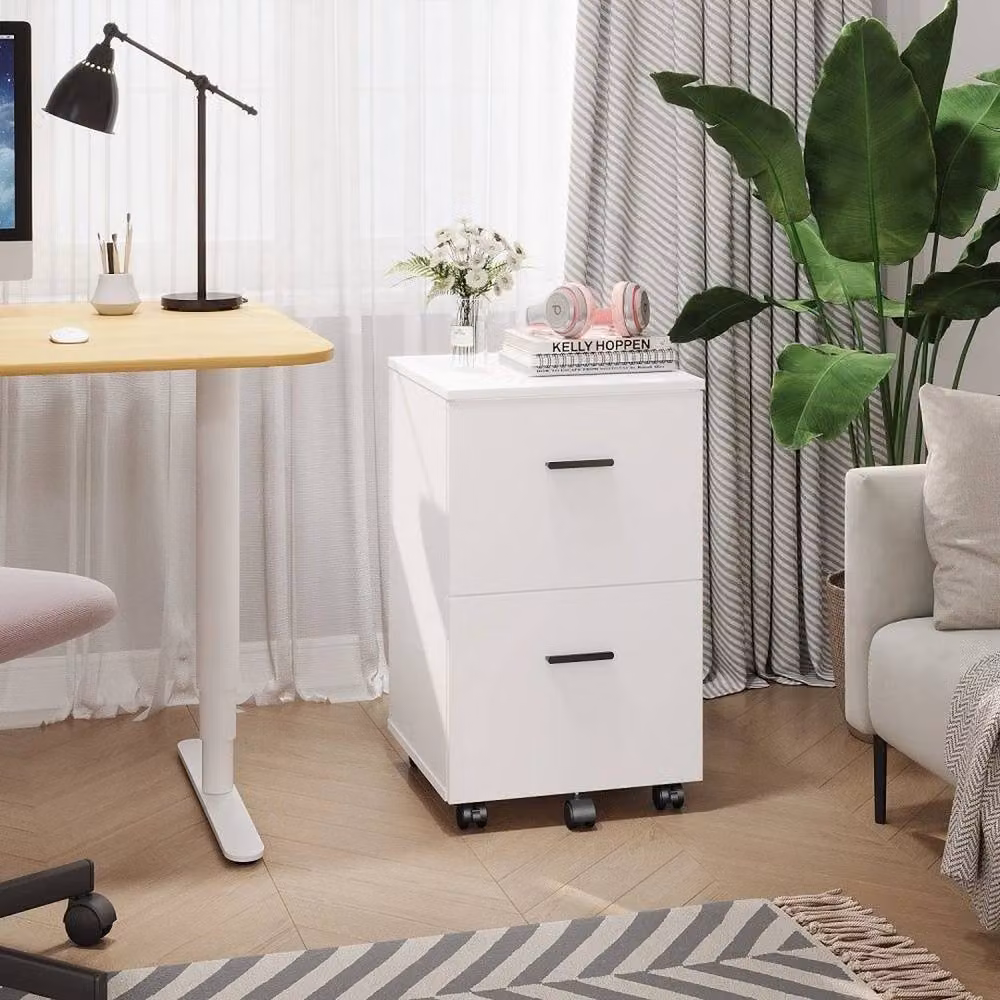 KORVIXA White 2 Drawer Mobile File Cabinet with Castors for Home Office – 2