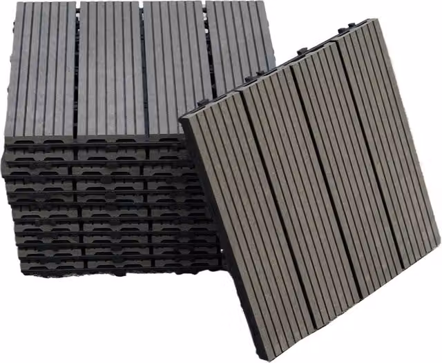 Gr8 Garden 11 Pack Black WPC Composite Interlocking Outdoor Garden Floor Decking Tiles