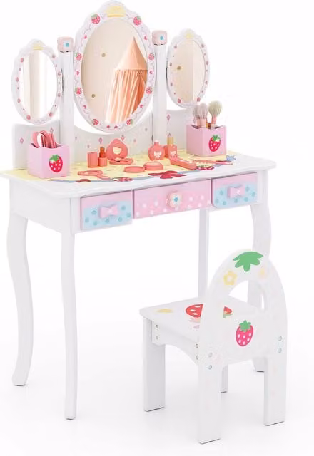 Costway 2-in-1 Childrens Makeup Dressing Table and Chair Set in White
