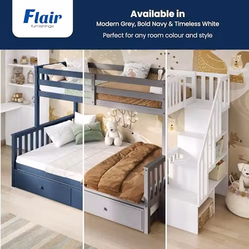 Flair Furnishings Triple Bunk Bed with Trundle and Staircase Storage in Blue – 8