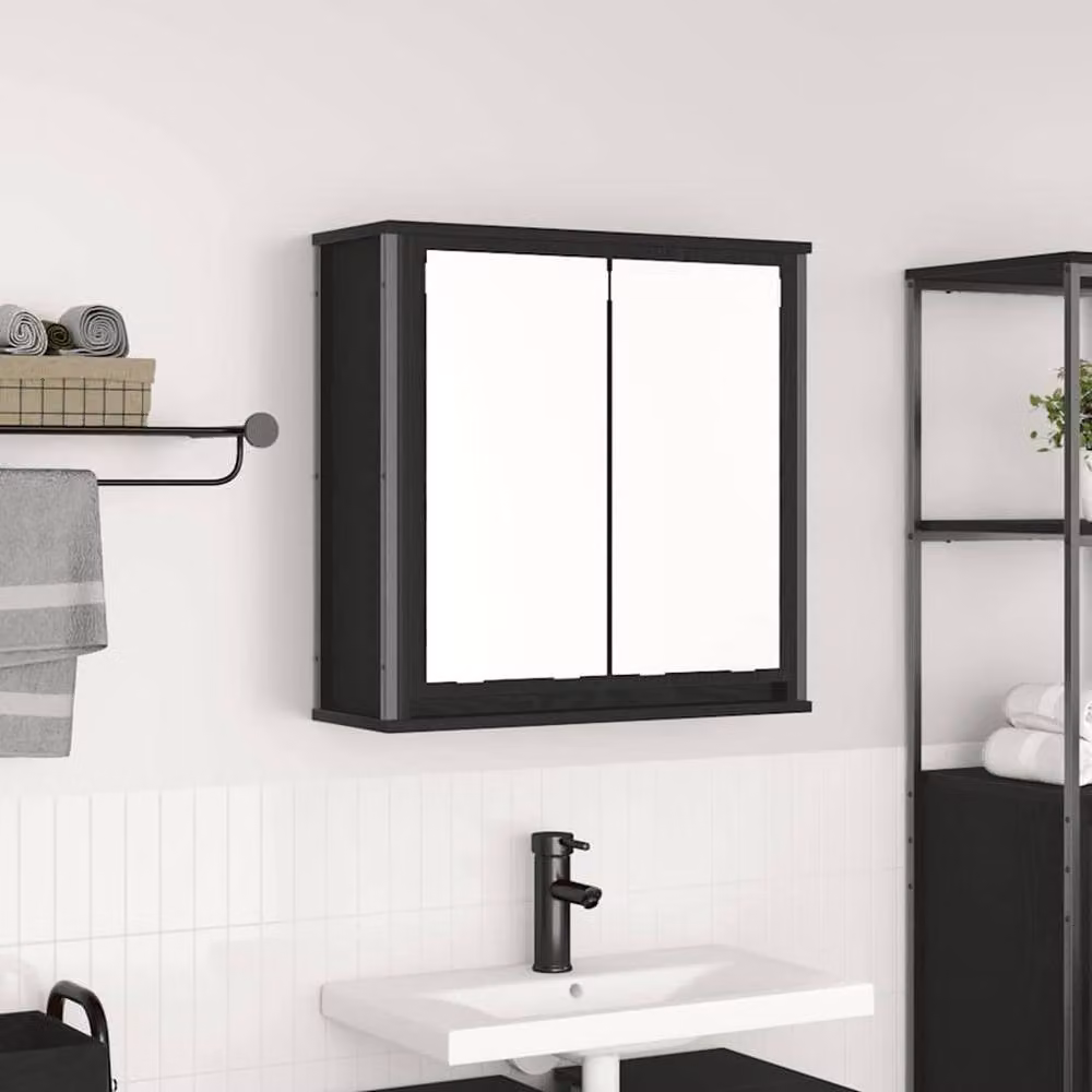 Berkfield Home Modern Black Oak Bathroom Wall Cabinet with Mirror and Internal Shelves, W/D/H: 60 x 21 x 60 cm – 2