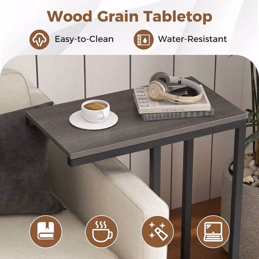 EONLION C-Shaped End Table in Walnut – 5