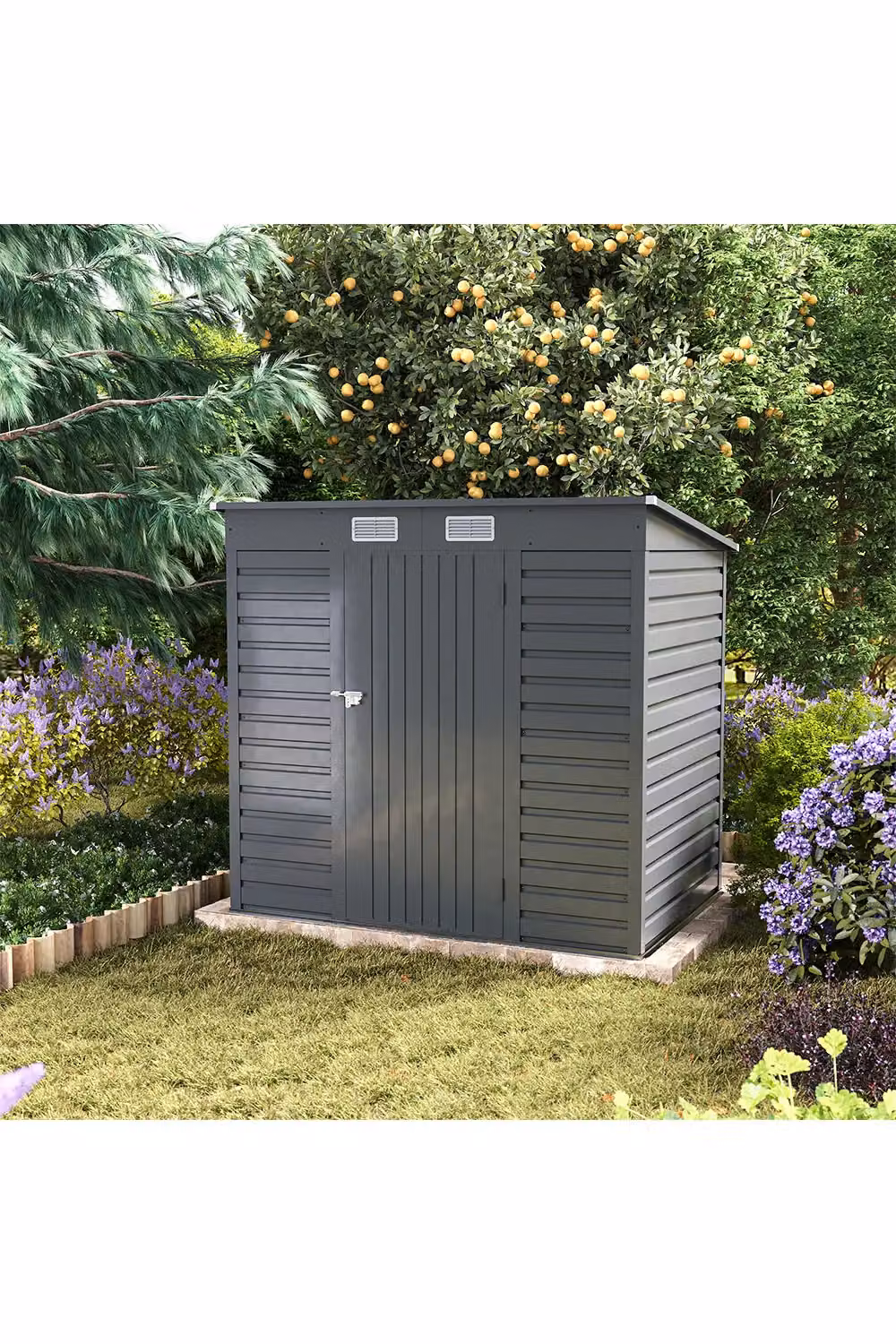 Living and Home Grey Galvanised Steel Pent Garden Storage Shed with Side Vent, W/D/H: 183.5 x 130.2 x 188.6 cm – 2