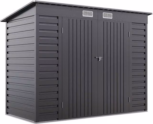 Livingandhome Grey Metal Pent Garden Shed with Lockable Door and Side Vent