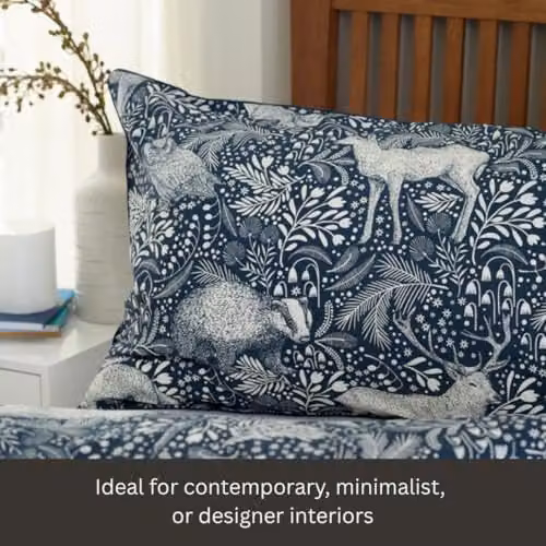 Deyongs Woodland Folk Printed Cotton Rich Duvet Cover Set with Pillowcases in Blue, Green or Grey, W: 180 cm x D: 200 cm – 3