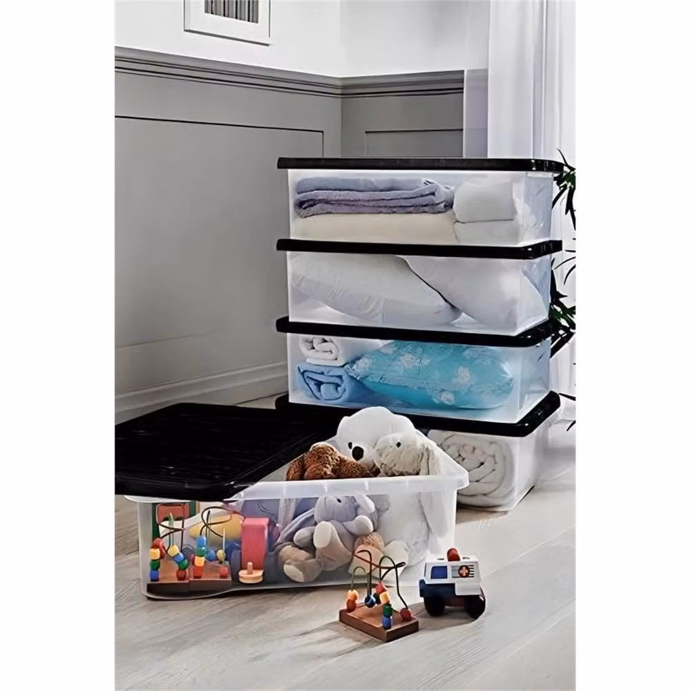 SPETLEK Set of 2 Stackable Underbed Storage Boxes with Lids, Black and Transparent, 32L Each – 3
