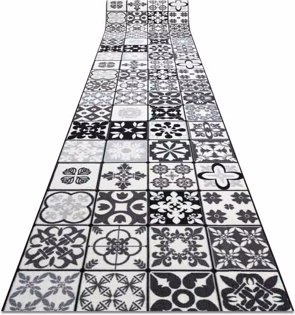 RugsX Anti-Slip Grey Patchwork Polyamide Runner, W: 133 cm, L: 410 cm – 1