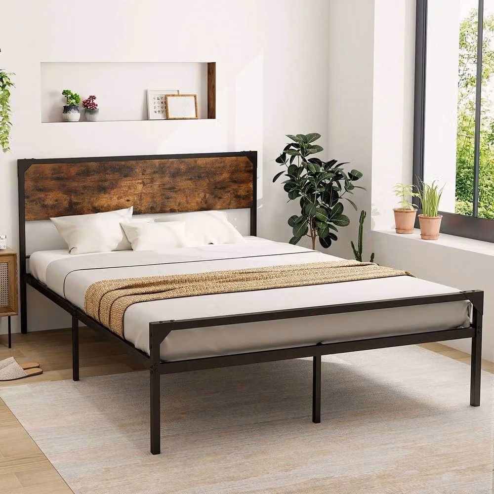 Kelvenix King Size Metal Bed Frame in Rustic Brown, W: 180 cm x D: 200 cm – 2