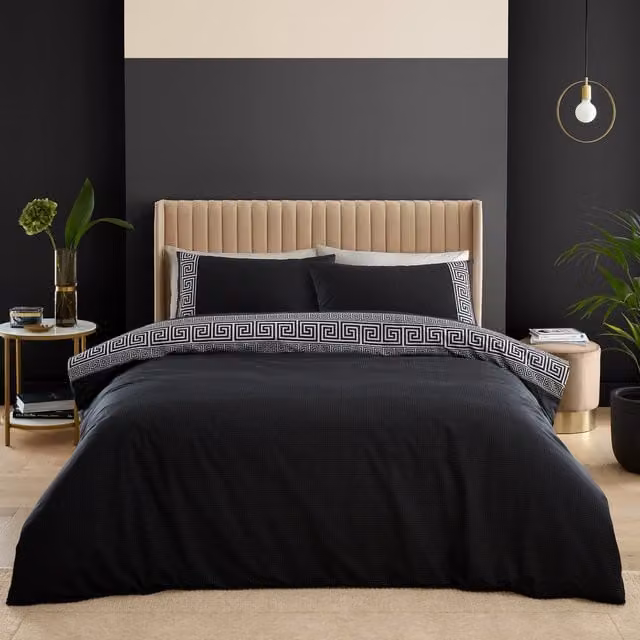 Catherine Lansfield Artemis Art Deco Reversible Duvet Cover Bedding Set in Black and Grey