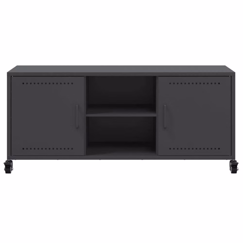 Berkfield Home Black Metal TV Cabinet with Hinged Doors and Internal Shelves W/D/H: 100.5 x 39 x 43.5 cm – 4