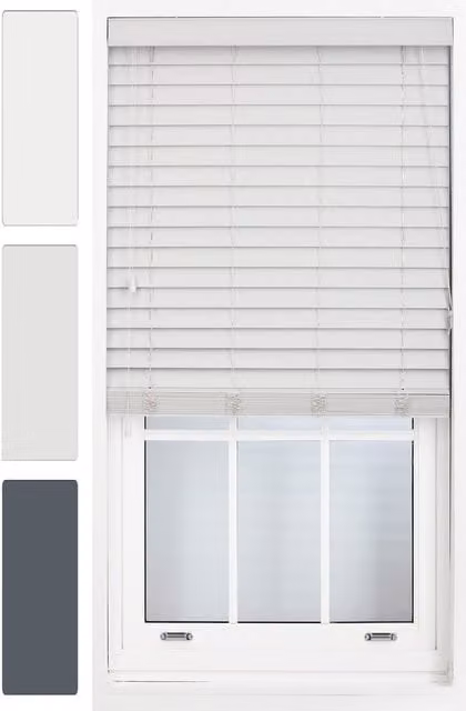 Furnished Grey Faux Wood Venetian Window Blinds with 50mm Slats, Width: 100 cm, Drop: 150 cm