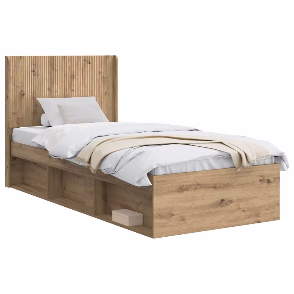 Berkfield Home Artisan Oak Bed Frame with Headboard and Side Compartment Storage, Brown, W: 75 cm x L: 190 cm – 2