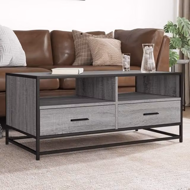 Berkfield Home Grey Sonoma Coffee Table in Engineered Wood and Metal, W/D/H: 100 x 50 x 45 cm – 1