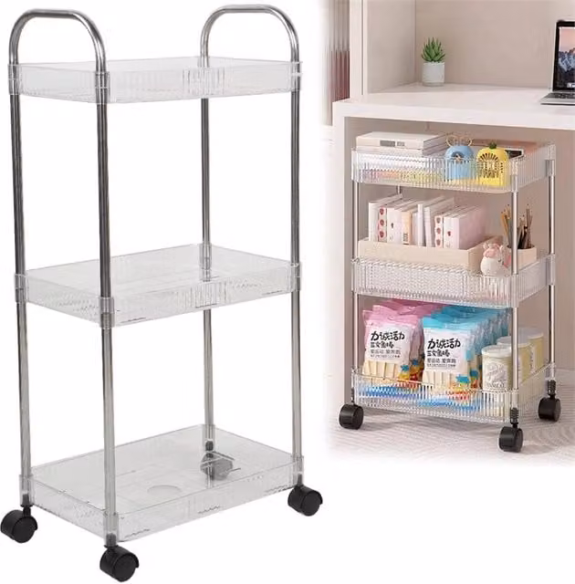 Nordara 3 Tier Storage Trolley Cart with Wheels in Transparent