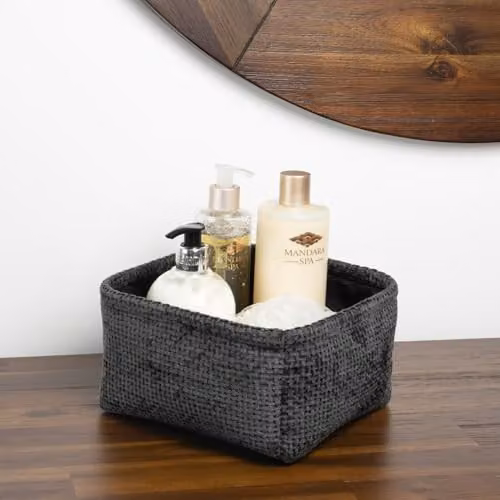JVL Metro Set of 2 Fabric Square Storage Baskets with Handles, Black or Grey – 3
